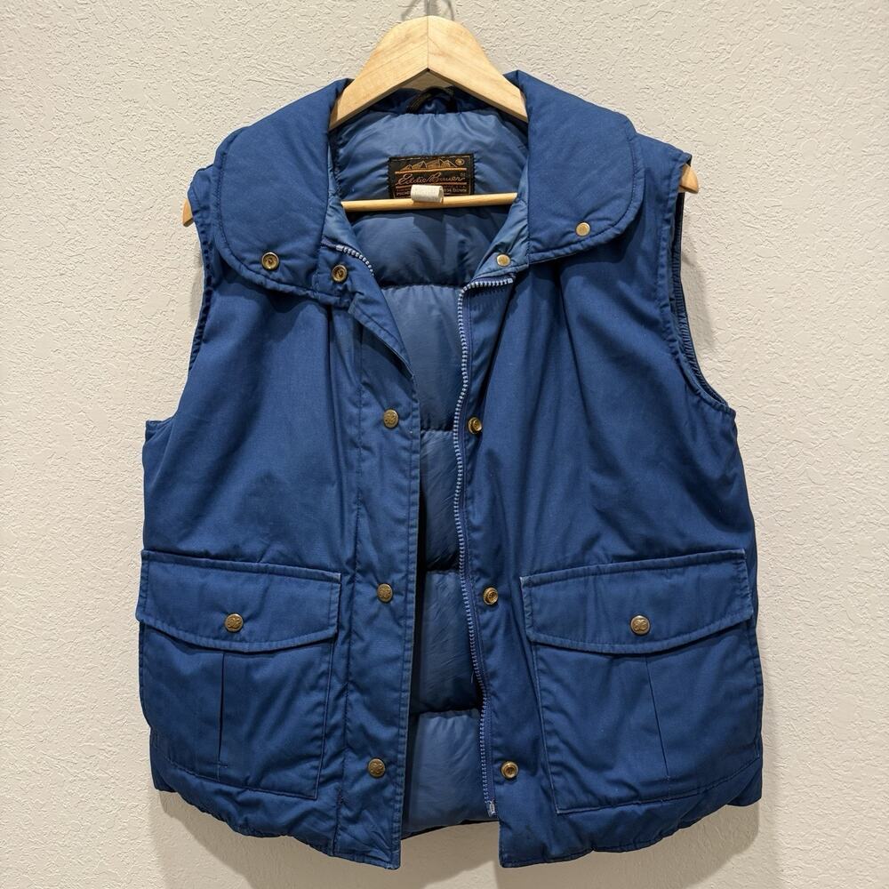 Vintage Eddie Bauer Puffer Vest Jacket Size Small Blue Goose Down Insulated